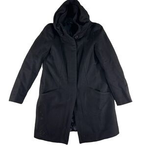 Zara Basic XS Coat Wool Blend Scrunched Funnel Neck Black Single Breasted Heavy